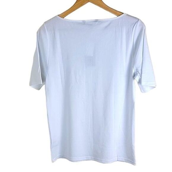 LAUREN Ralph Lauren Womens Boat Neck Cotton Top size XL White Short Sleeve - Picture 6 of 8